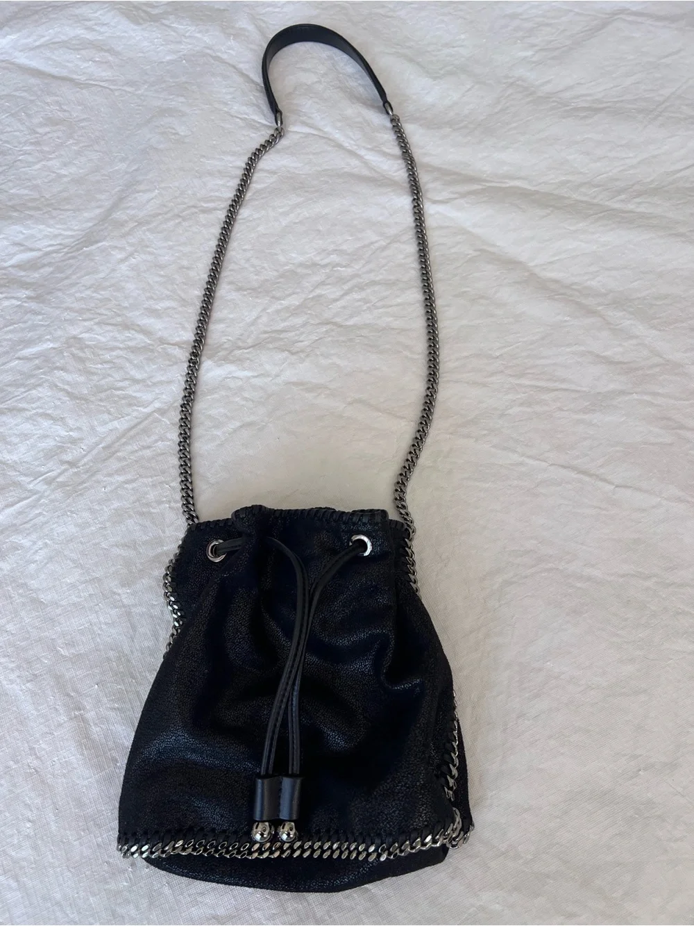 Stella McCartney Falabella Mini Bucket Bag Black Shaggy Deer Made Italy Dustbag